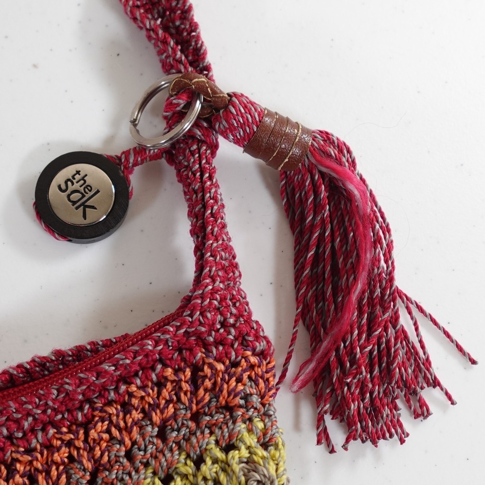 The Sak Crochet Hobo Boho Shoulder Bag Gypsy Stripe Cambria Purse Charm Tote - Picture 3 of 10